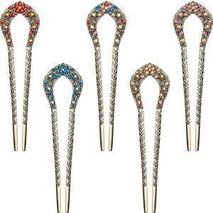 5 Pcs Vintage Hair Fork French Hair Pin for Buns Metal Chignon Pin Chopsticks Cr